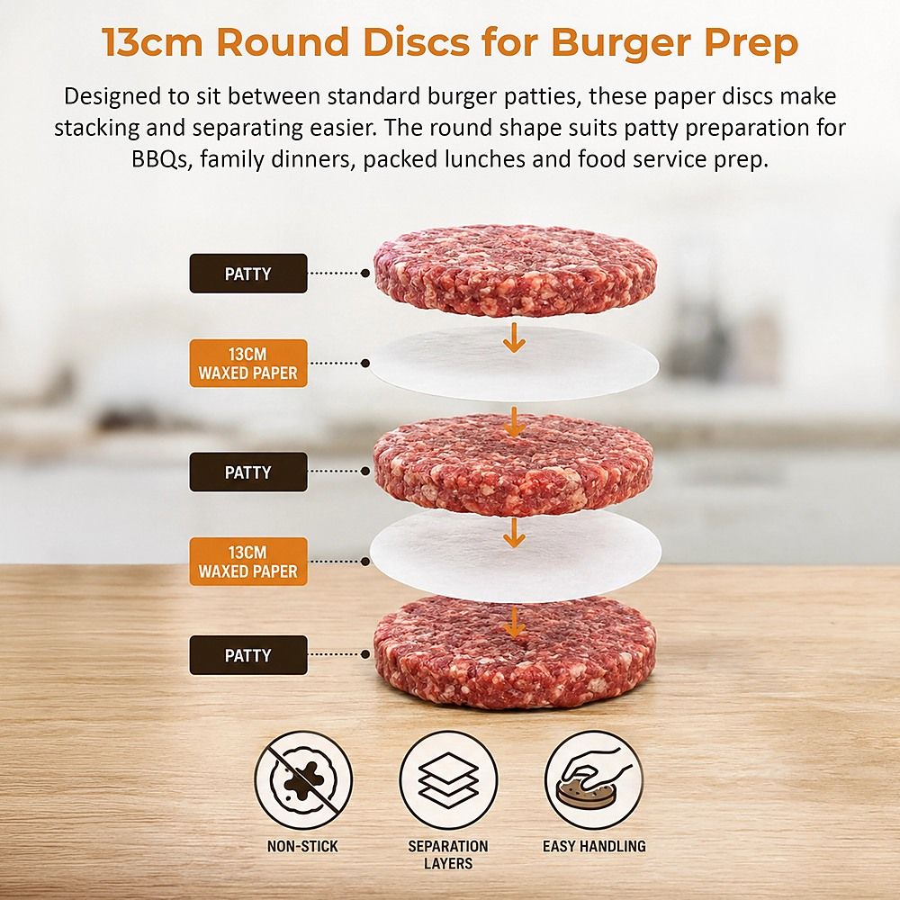 Patty Paper 500pcs Baking Burger Wax Discs Nonstick BBQ 13cm