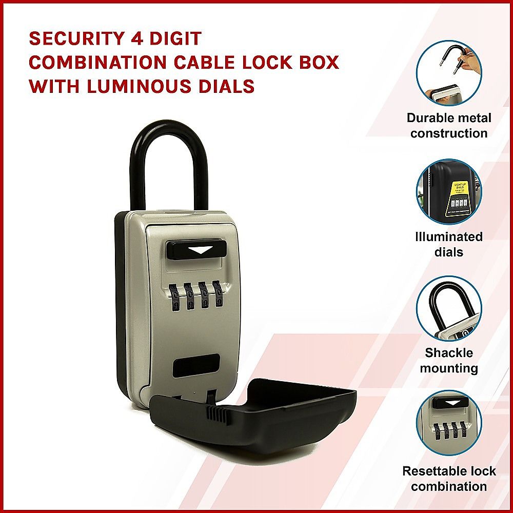 Security 4-Digit Combination Cable Lock Box with Luminous Dials