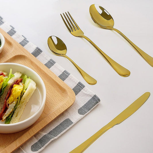Gold Cutlery Flatware Set 24-Piece Stainless Steel Silverware with Reflective Mirror Finish
