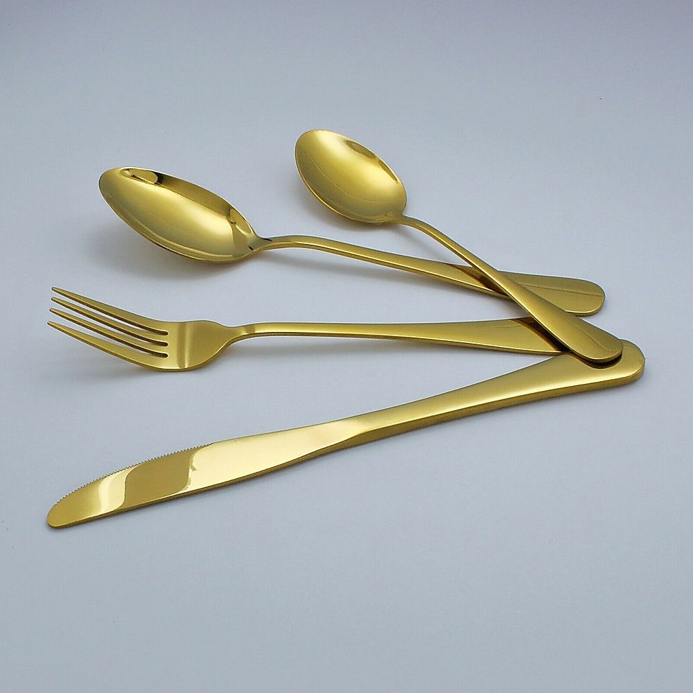 Gold Cutlery Flatware Set 24-Piece Stainless Steel Silverware with Reflective Mirror Finish
