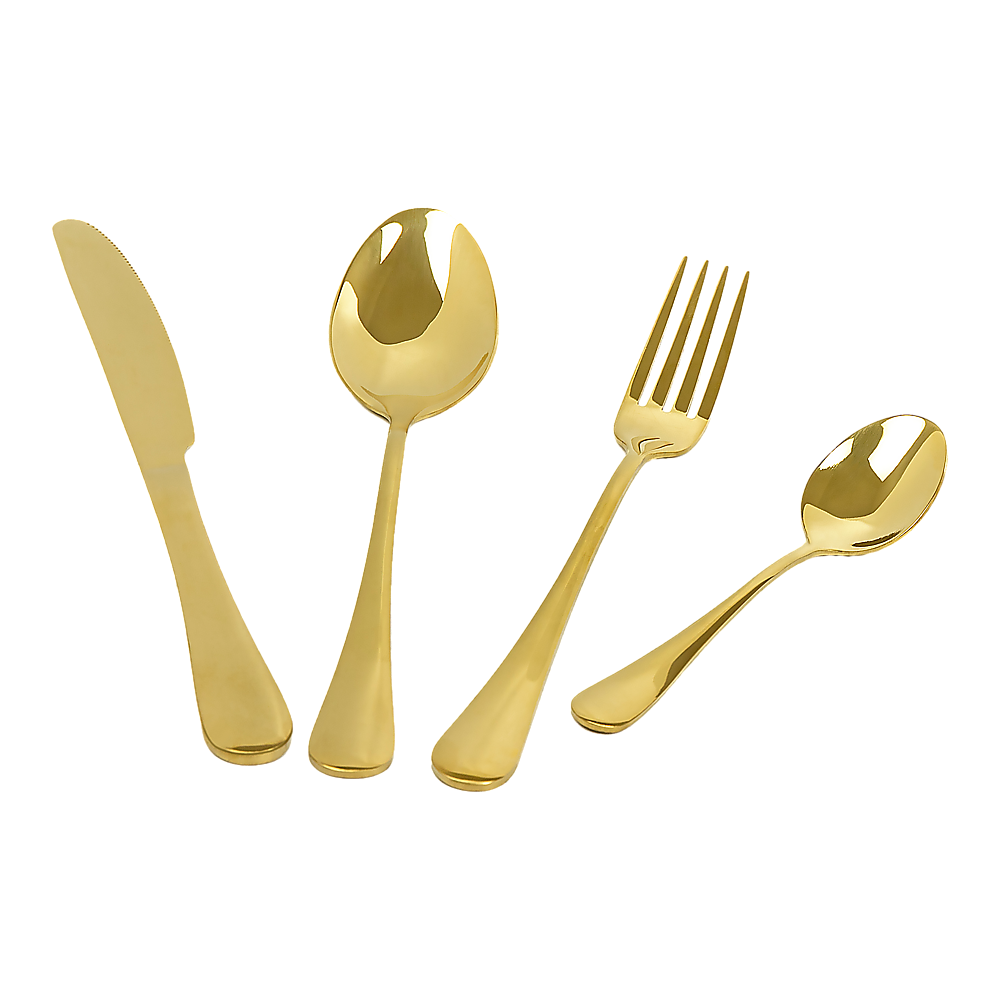 Gold Cutlery Flatware Set 24-Piece Stainless Steel Silverware with Reflective Mirror Finish