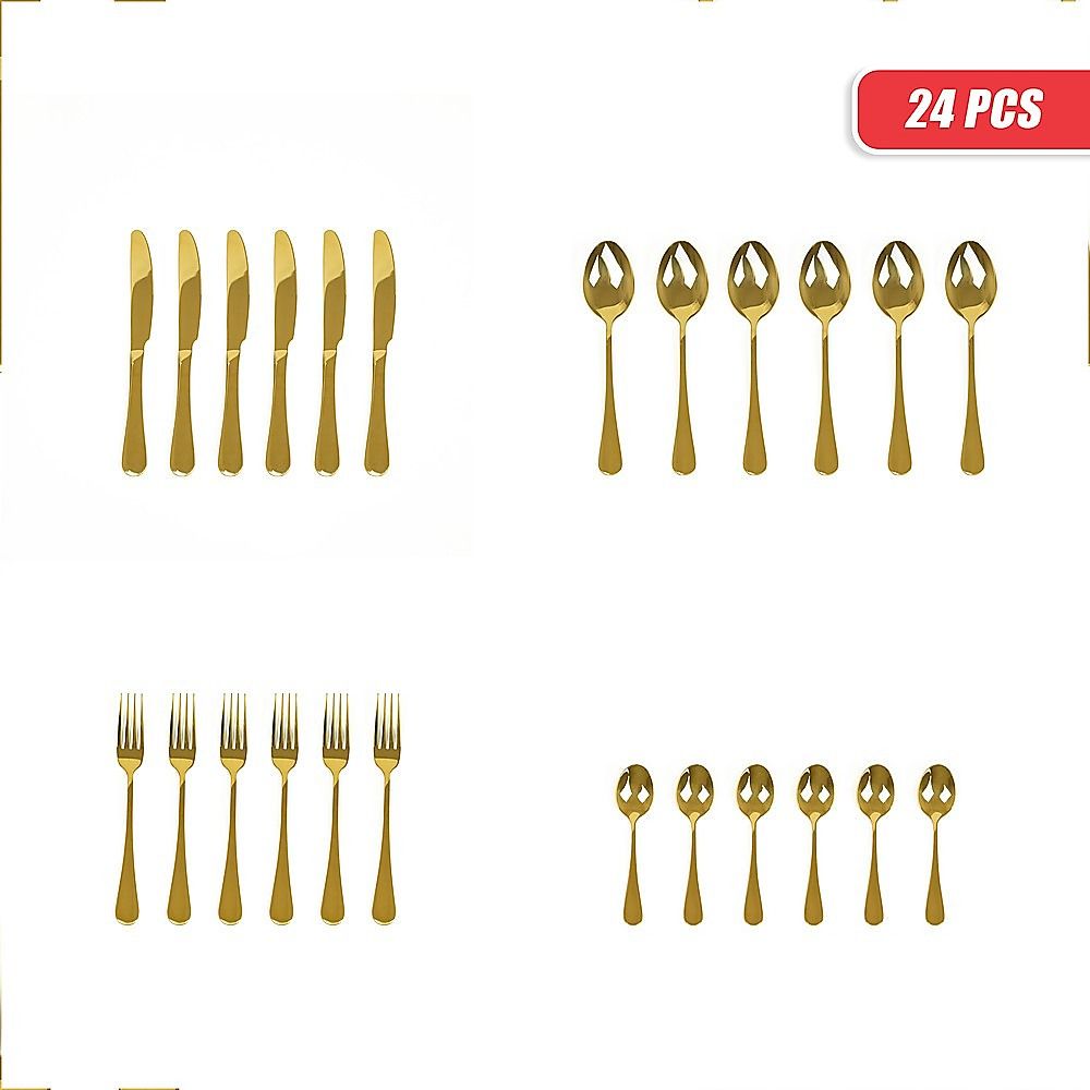 Gold Cutlery Flatware Set 24-Piece Stainless Steel Silverware with Reflective Mirror Finish