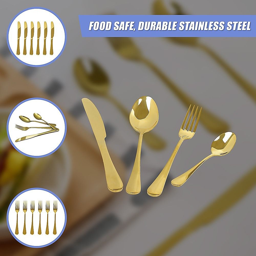 Gold Cutlery Flatware Set 24-Piece Stainless Steel Silverware with Reflective Mirror Finish