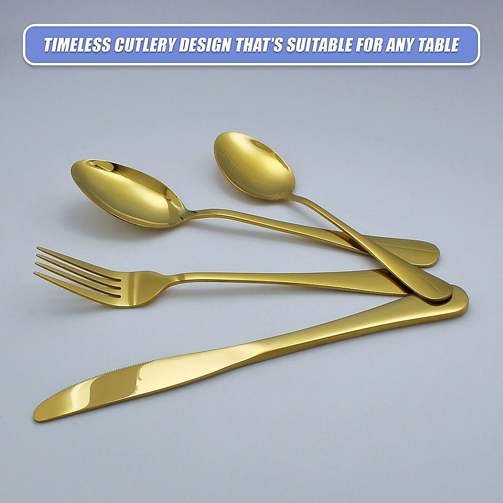 Gold Cutlery Flatware Set 24-Piece Stainless Steel Silverware with Reflective Mirror Finish