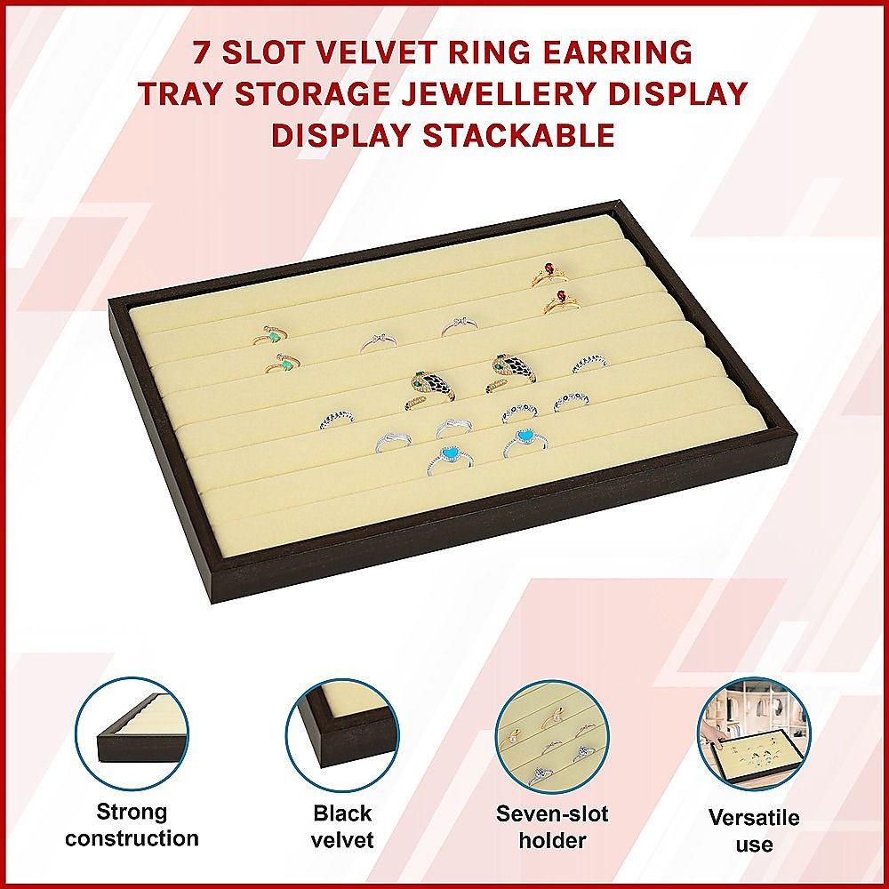 Velvet Ring Earring Tray 7 Slot Jewellery Storage Display Stackable