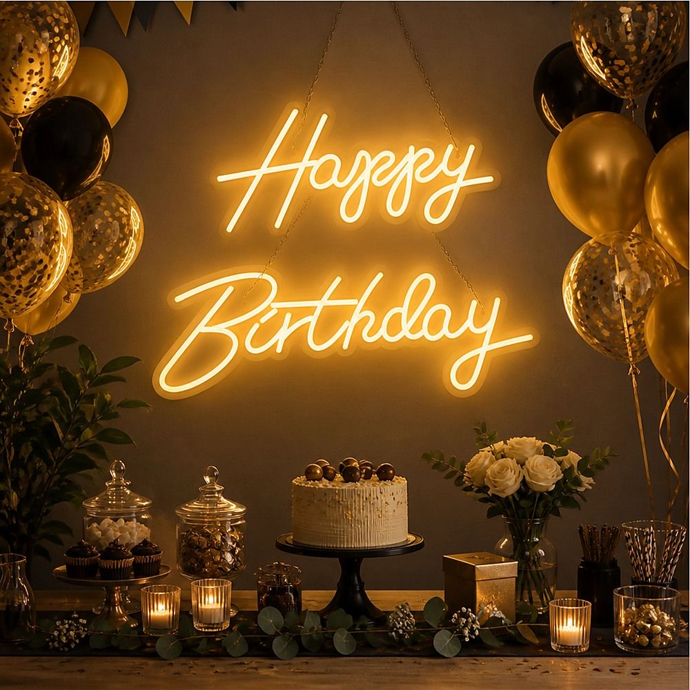 Happy Birthday Neon Sign Hanging Glowing Party Decoration
