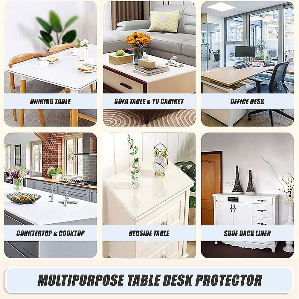 PVC Tablecloth Protector Dining Table Cover 2134x1070mm 1.5mm Plastic