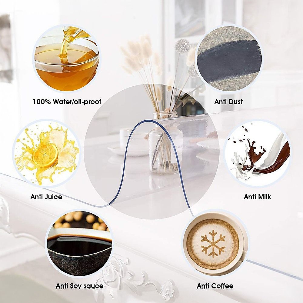 PVC Tablecloth Protector Dining Table Cover 2134x1070mm 1.5mm Plastic