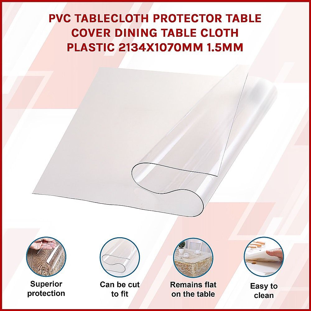 PVC Tablecloth Protector Dining Table Cover 2134x1070mm 1.5mm Plastic