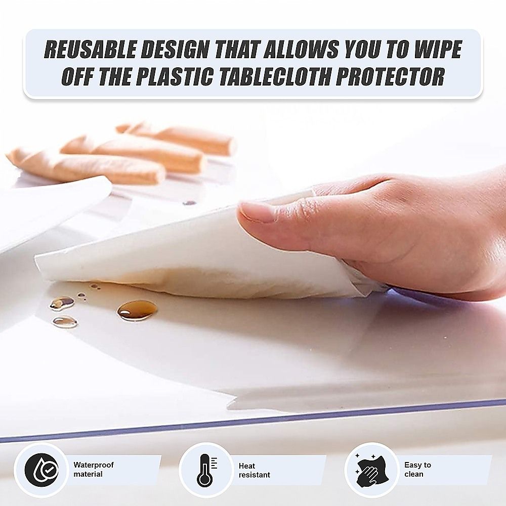 PVC Tablecloth Protector Dining Table Cover 2134x1070mm 1.5mm Plastic