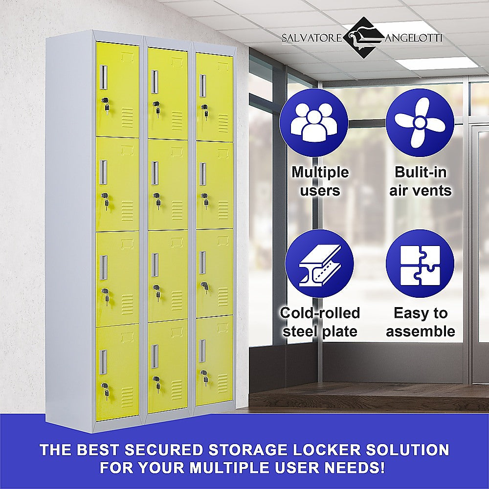 12-Door Locker for Office Gym Shed School Home Storage - Standard Lock with 2 Keys