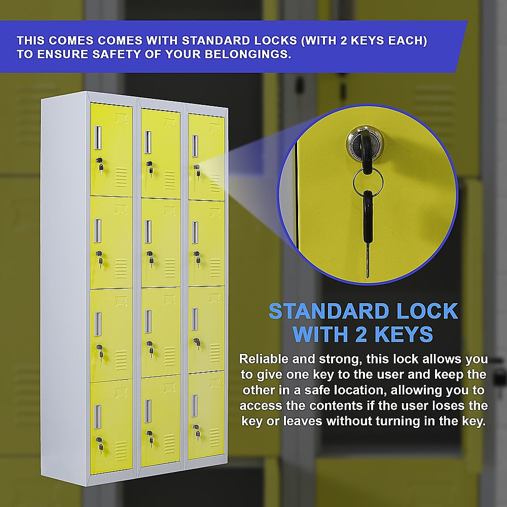 12-Door Locker for Office Gym Shed School Home Storage - Standard Lock with 2 Keys