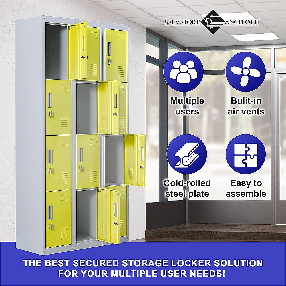 12-Door Locker for Office Gym Shed School Home Storage - Padlock-operated