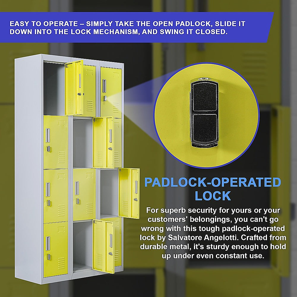 12-Door Locker for Office Gym Shed School Home Storage - Padlock-operated