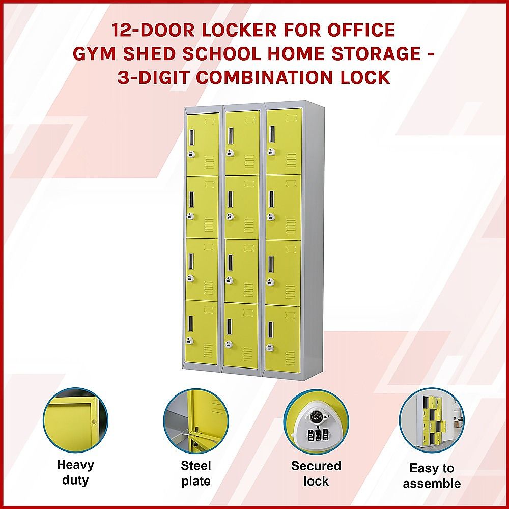 12-Door Locker for Office, Gym, Shed, School, Home Storage - 3-Digit Combination Lock