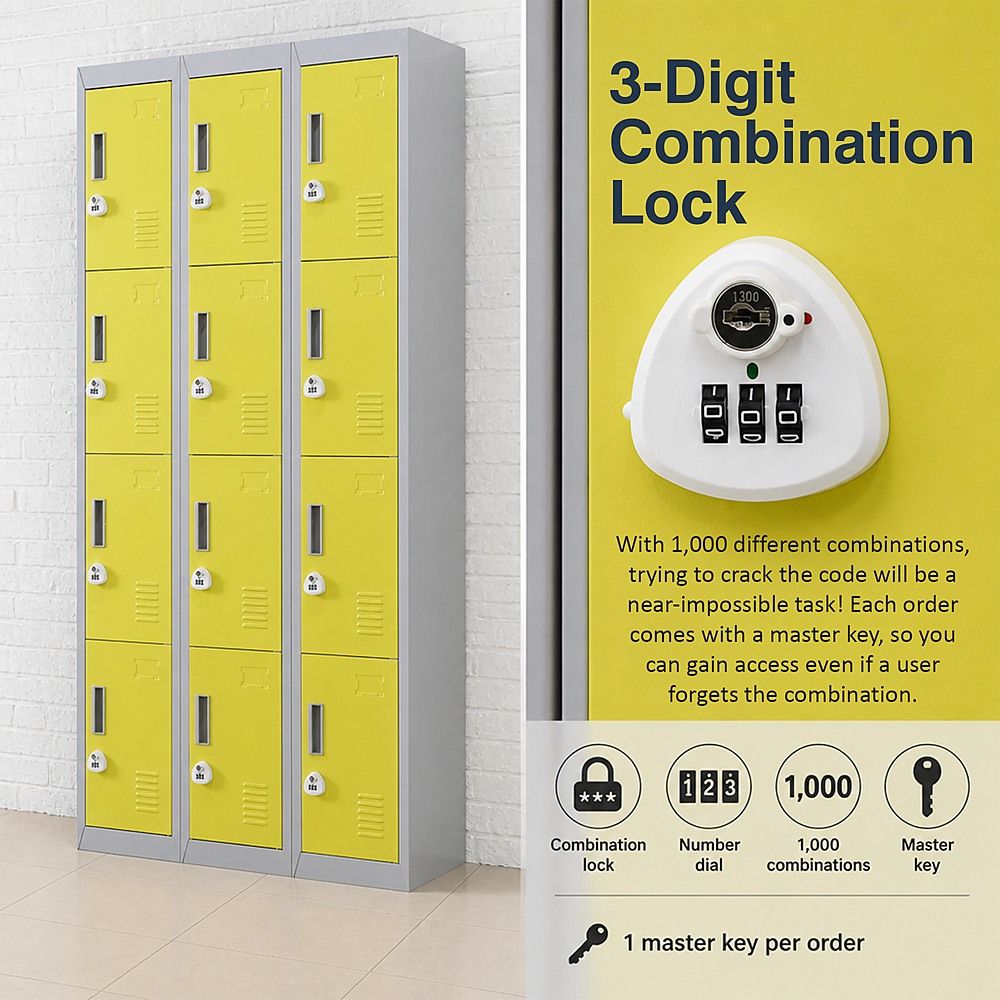 12-Door Locker for Office, Gym, Shed, School, Home Storage - 3-Digit Combination Lock