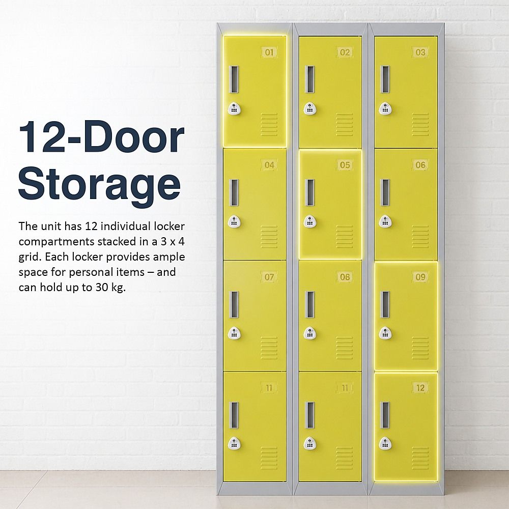 12-Door Locker for Office, Gym, Shed, School, Home Storage - 3-Digit Combination Lock
