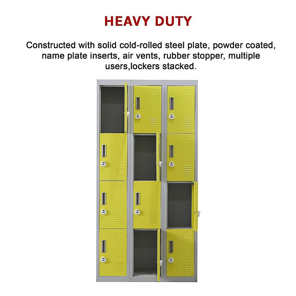 12-Door Locker for Office, Gym, Shed, School, Home Storage - 3-Digit Combination Lock