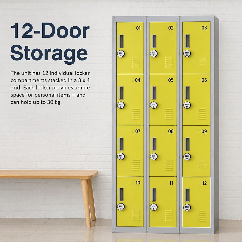 12-Door Locker for Office, Gym, Shed, School, Home Storage - 4-Digit Combination Lock