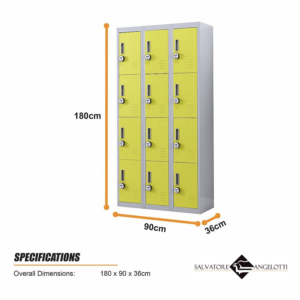 12-Door Locker for Office, Gym, Shed, School, Home Storage - 4-Digit Combination Lock