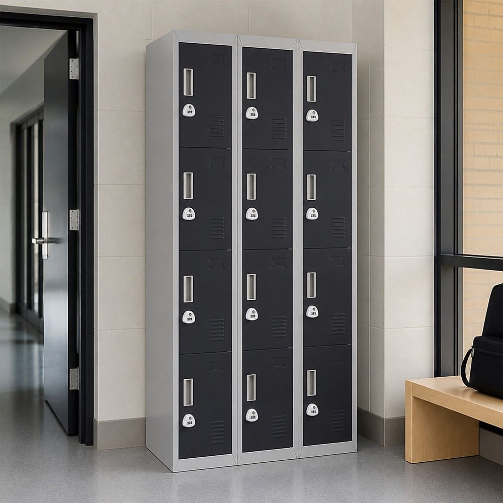 12-Door Steel Locker – Grey with Charcoal Door, 3-Digit Combination Lock
