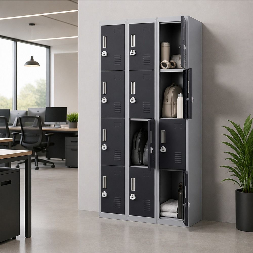 12-Door Steel Locker – Grey with Charcoal Door, 3-Digit Combination Lock