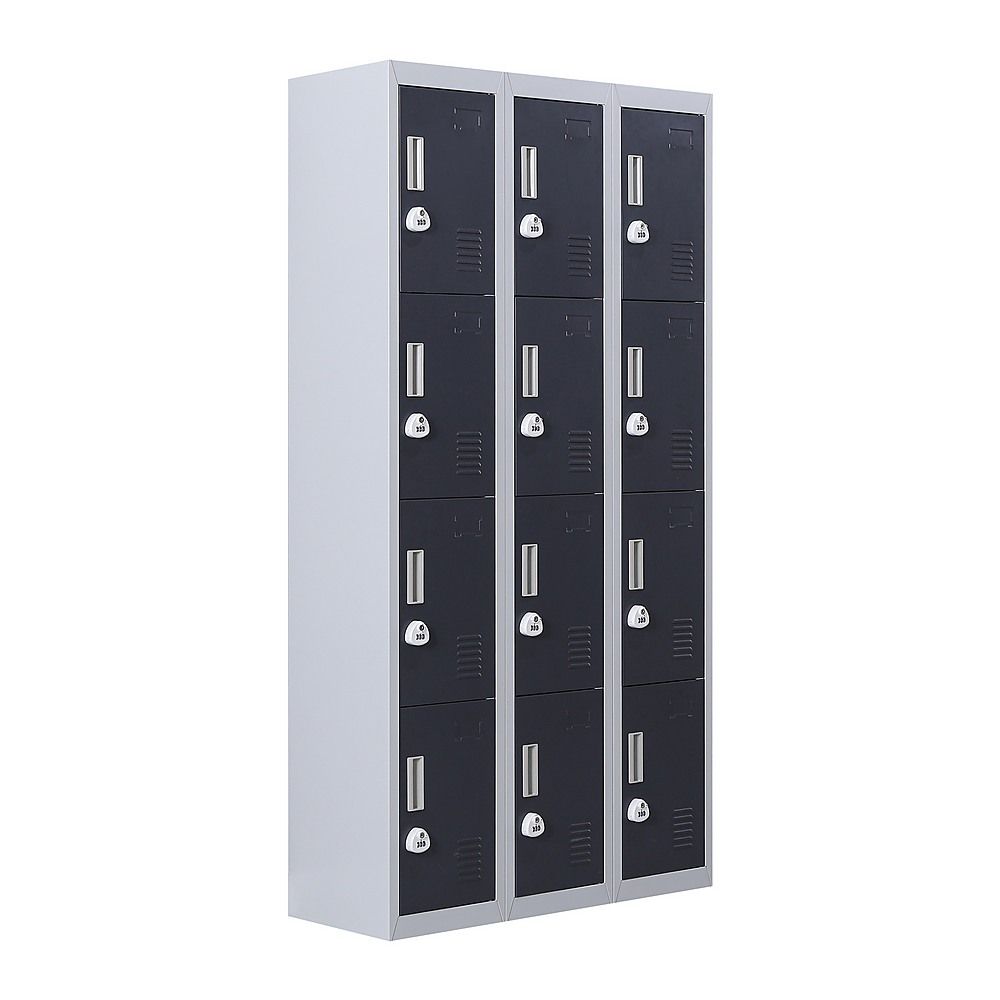 12-Door Steel Locker – Grey with Charcoal Door, 3-Digit Combination Lock