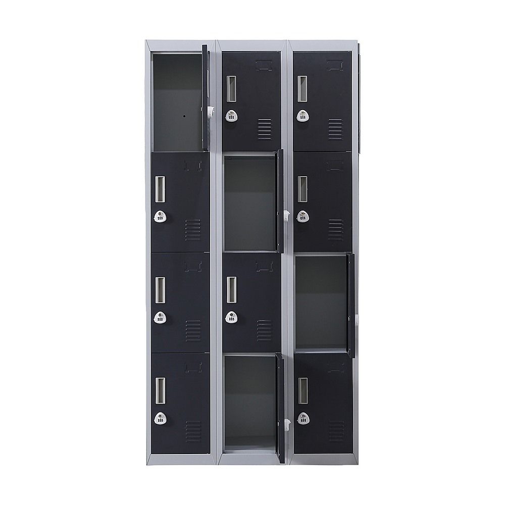 12-Door Steel Locker – Grey with Charcoal Door, 3-Digit Combination Lock
