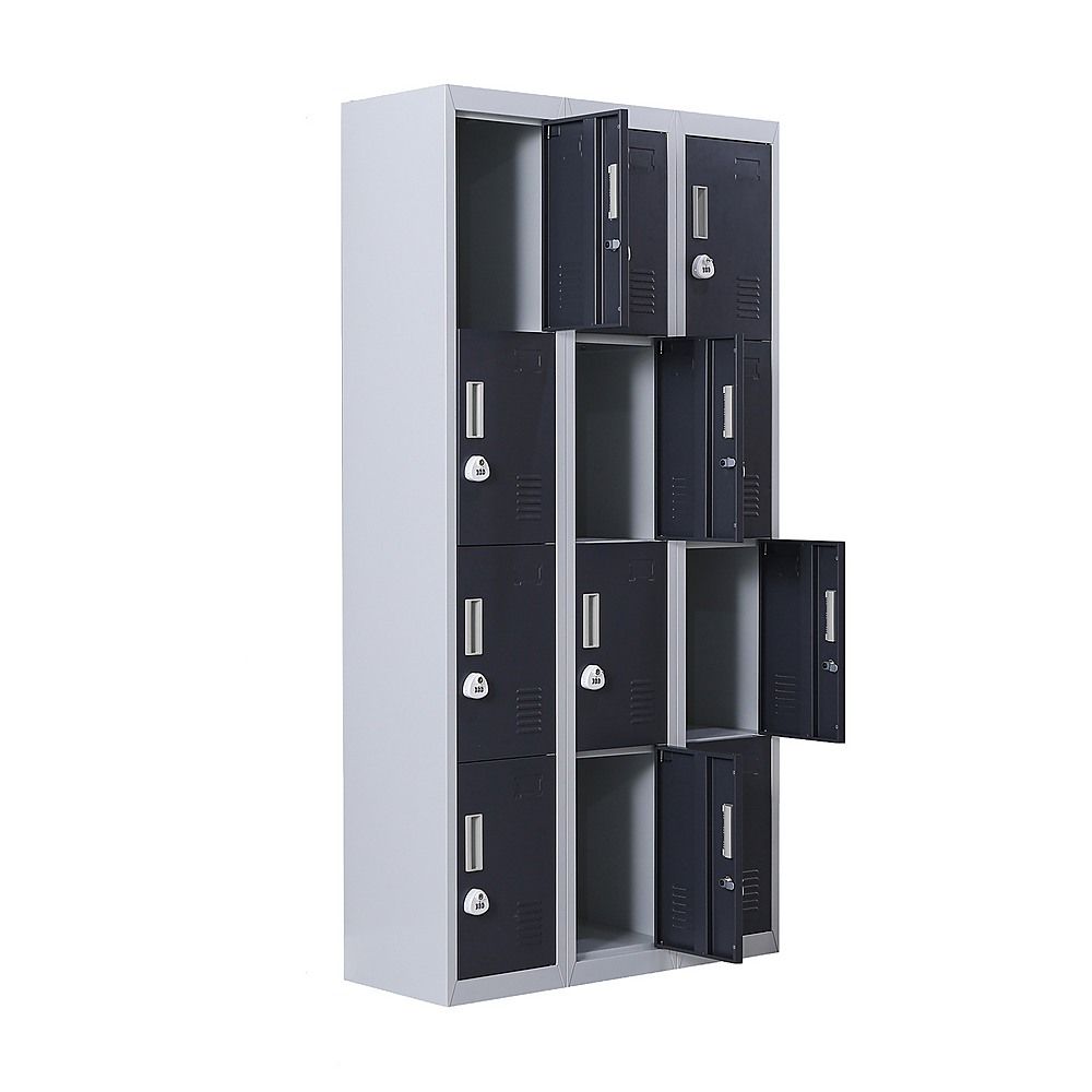12-Door Steel Locker – Grey with Charcoal Door, 3-Digit Combination Lock