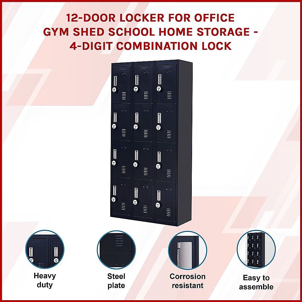 12-Door Locker for Office, Gym, Shed, School, Home Storage - 4-Digit Combination Lock