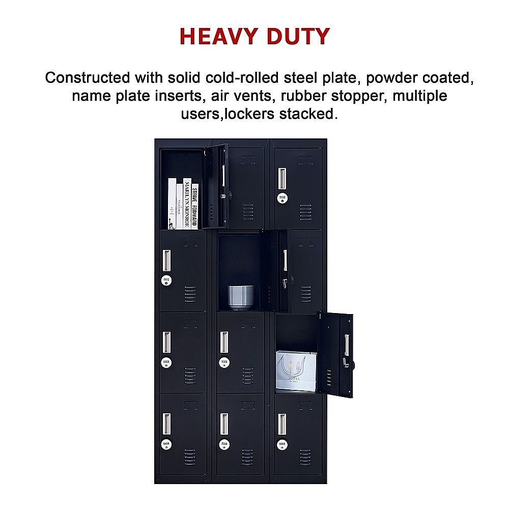 12-Door Locker for Office, Gym, Shed, School, Home Storage - 4-Digit Combination Lock