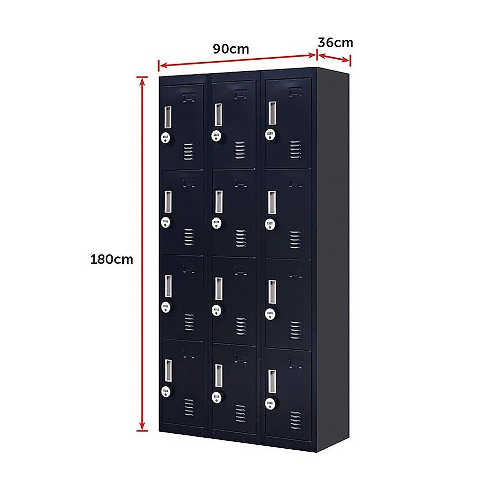 12-Door Locker for Office, Gym, Shed, School, Home Storage - 4-Digit Combination Lock