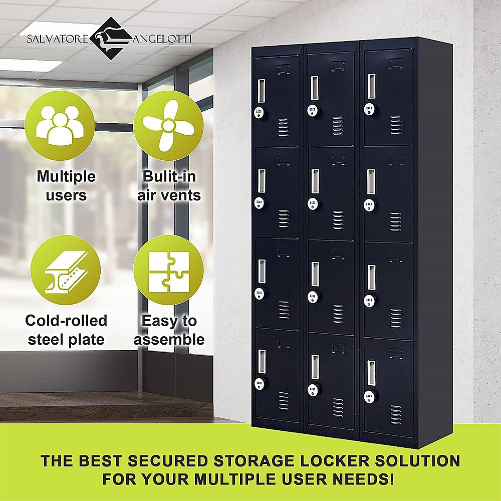 12-Door Locker for Office Gym Shed School Home Storage - 4-Digit Combination Lock