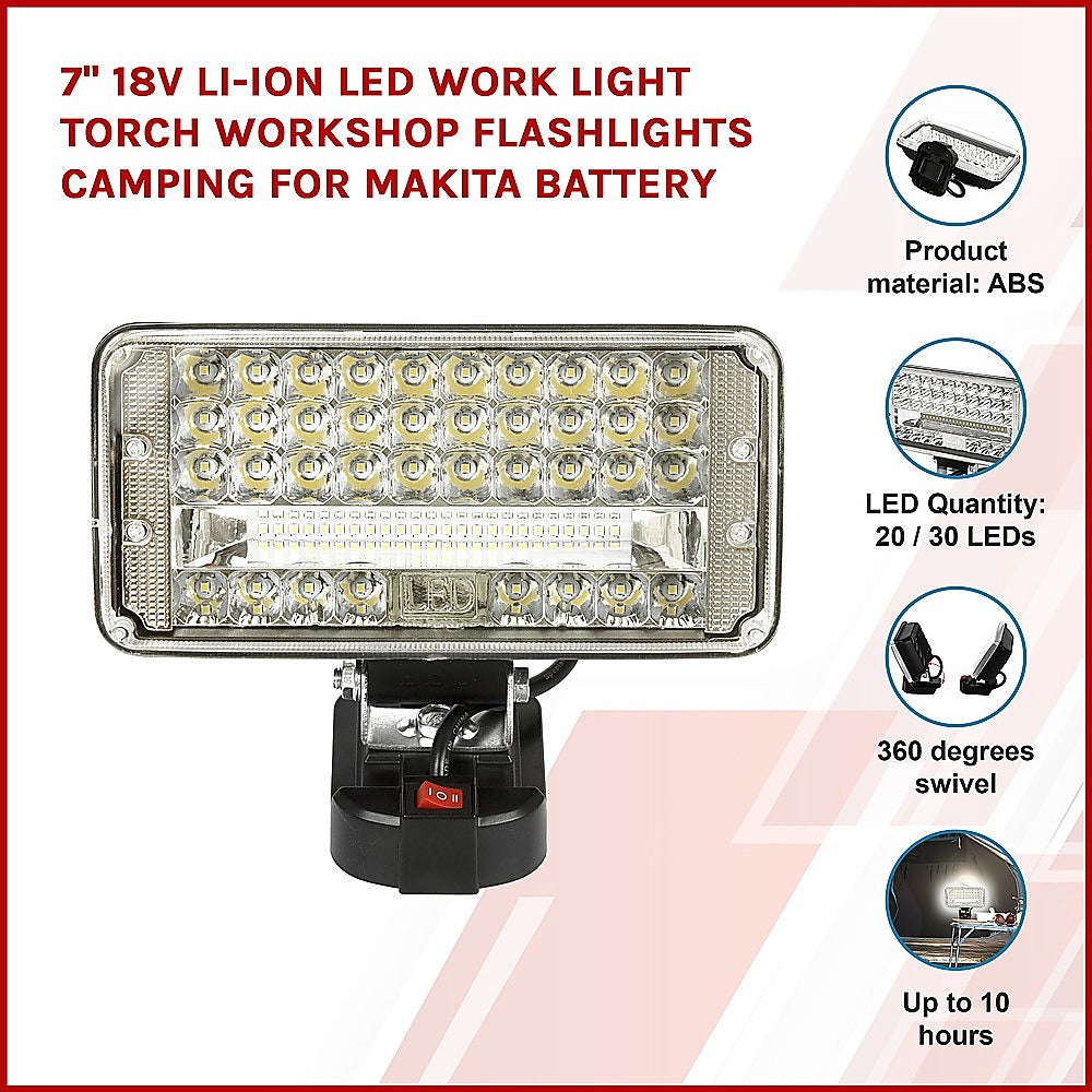 LED Work Light Torch 7" 18V Li-ion Workshop Flashlight for Makita Battery - Camping