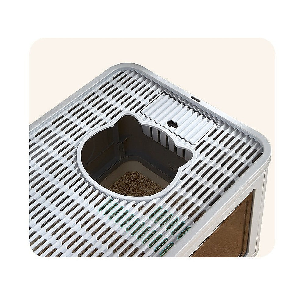 Jumbo Hooded Cat Litter Box Tray for Large Cats with Hair Grooming