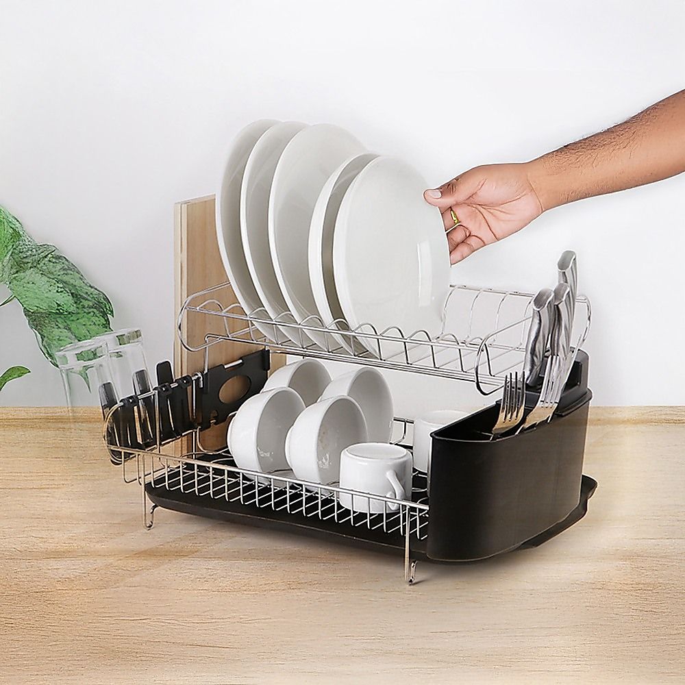 Dish Drying Rack Drainer Cup Plate Holder Cutlery Tray Kitchen Organizer