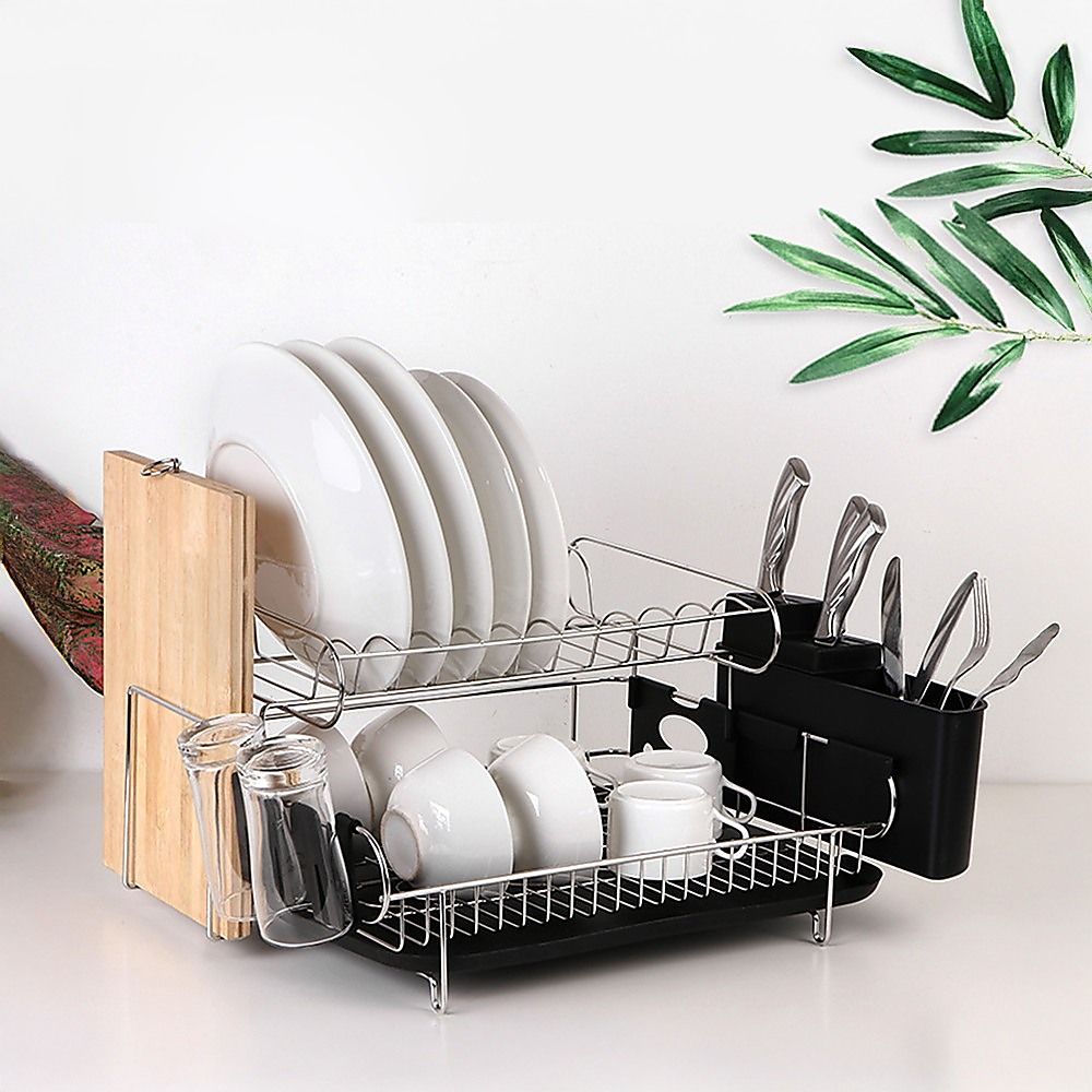 Dish Drying Rack Drainer Cup Plate Holder Cutlery Tray Kitchen Organizer