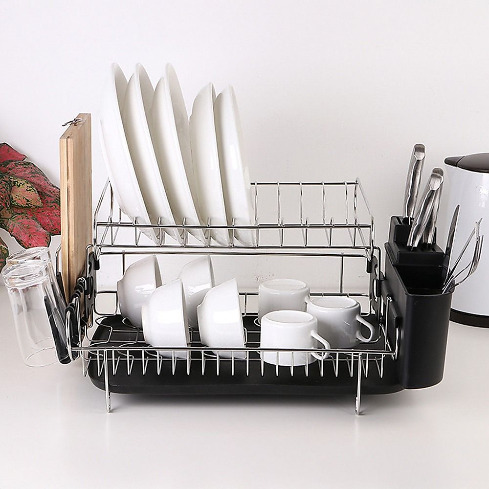 Dish Drying Rack Drainer Cup Plate Holder Cutlery Tray Kitchen Organizer