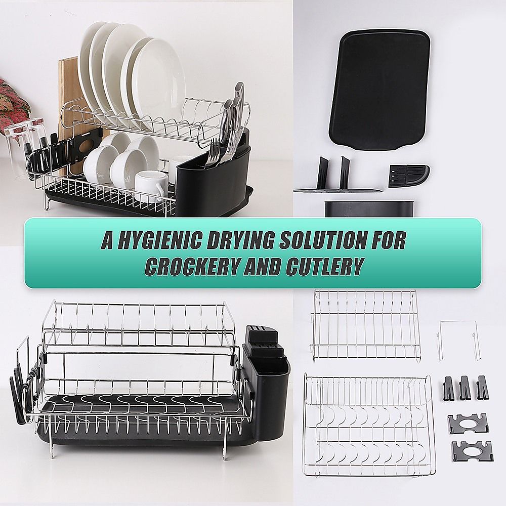 Dish Drying Rack Drainer Cup Plate Holder Cutlery Tray Kitchen Organizer
