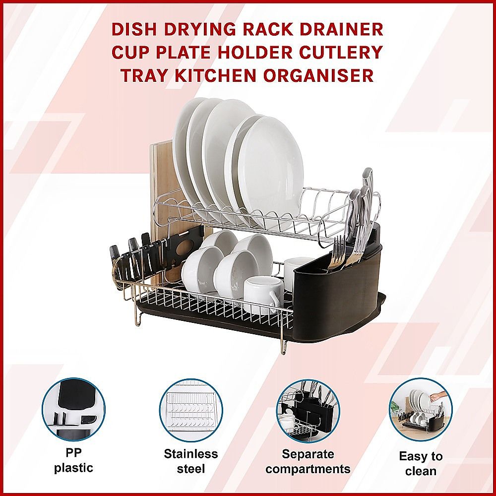 Dish Drying Rack Drainer Cup Plate Holder Cutlery Tray Kitchen Organizer