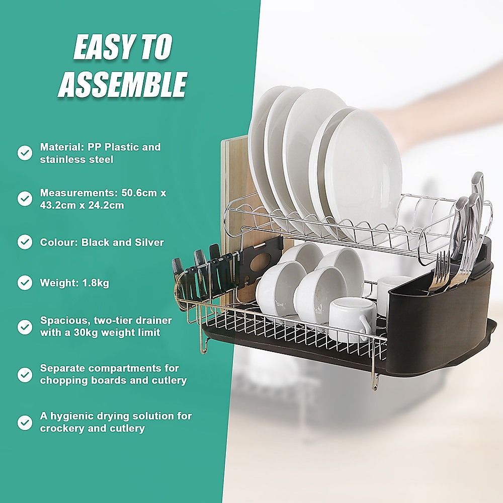 Dish Drying Rack Drainer Cup Plate Holder Cutlery Tray Kitchen Organizer