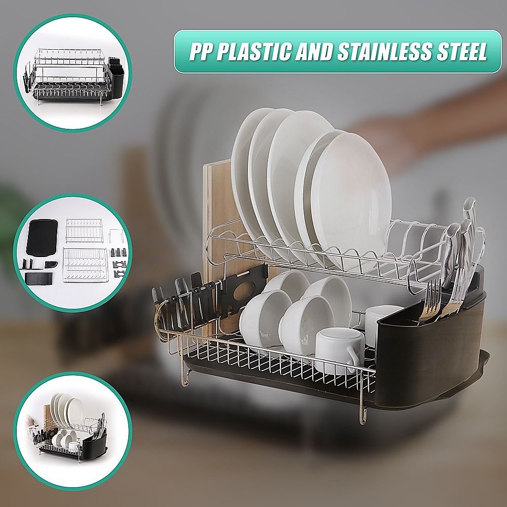 Dish Drying Rack Drainer Cup Plate Holder Cutlery Tray Kitchen Organizer