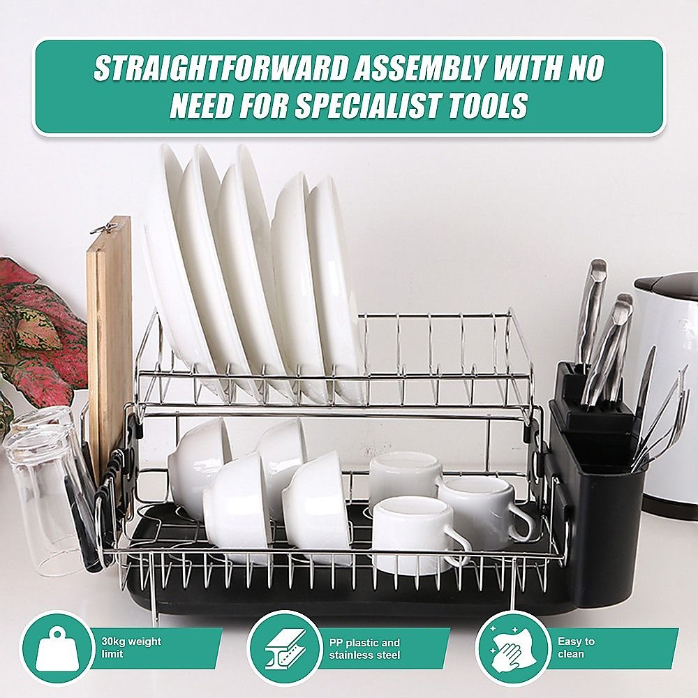 Dish Drying Rack Drainer Cup Plate Holder Cutlery Tray Kitchen Organizer