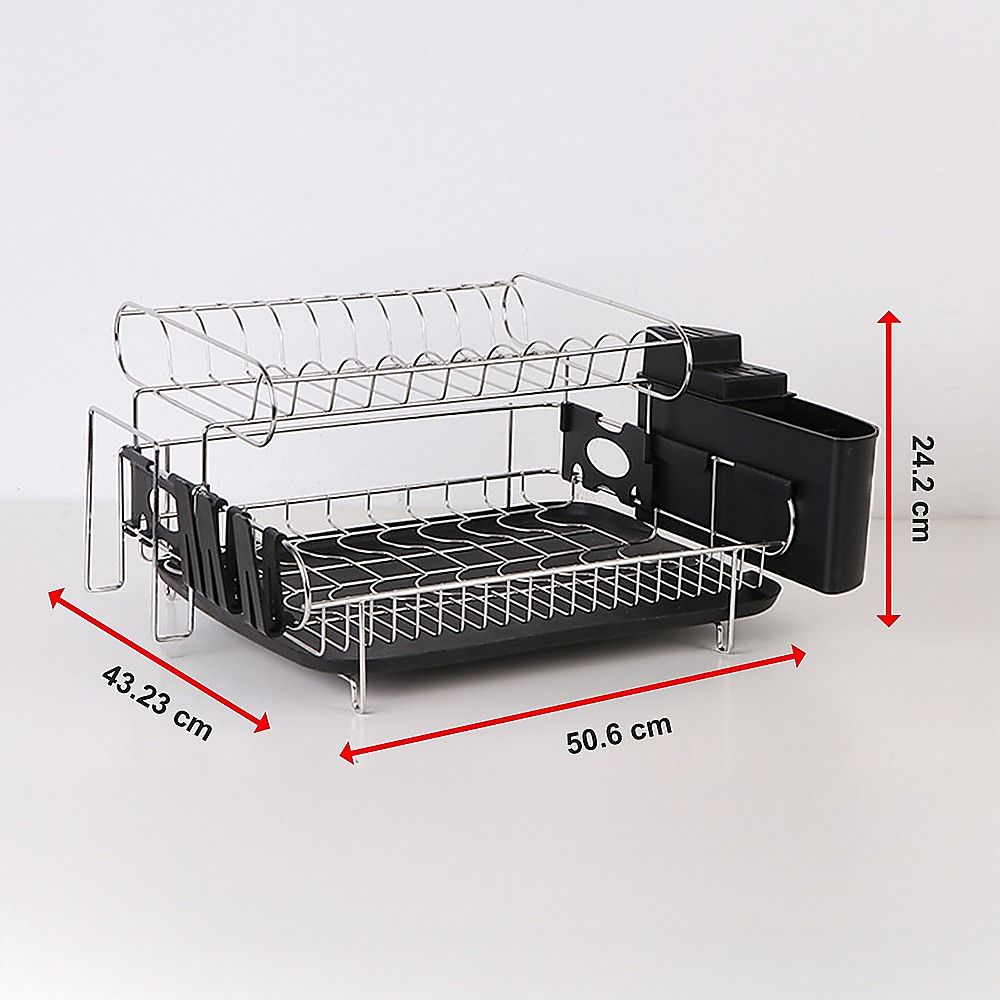 Dish Drying Rack Drainer Cup Plate Holder Cutlery Tray Kitchen Organizer