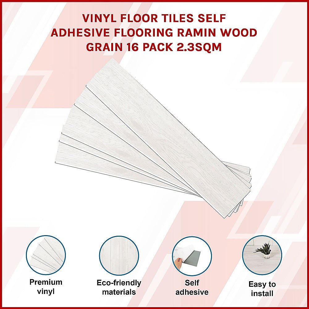 Floor Tiles Self Adhesive Flooring Ramin Wood Grain 16 Pack 2.3SQM