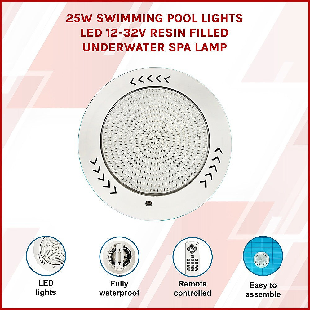 25w Swimming Pool Lights Led 12-32V Resin Filled Underwater Spa lamp