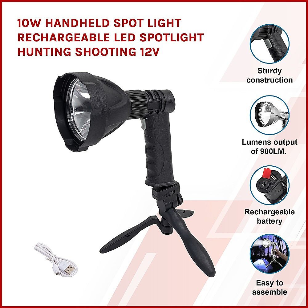 Handheld Spot Light 10W Rechargeable LED Hunting Shooting 12V