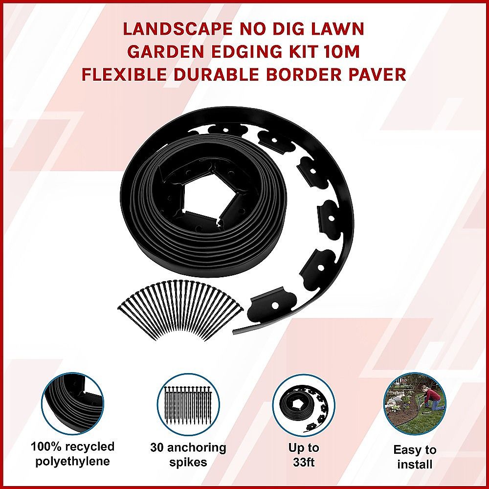 Landscape No-Dig Lawn Garden Edging Kit 10m Flexible Durable Border Paver
