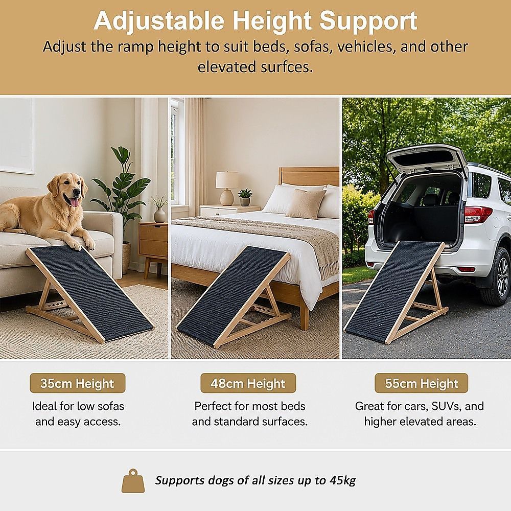 Dog Pet Ramp Foldable Adjustable Height Stair for Bed Sofa Car - 100cm
