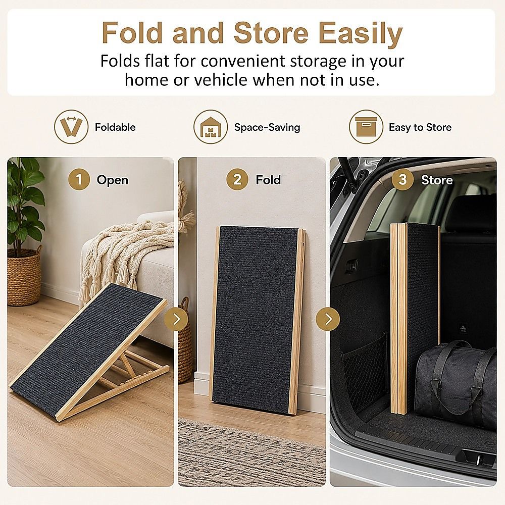 Dog Pet Ramp Foldable Adjustable Height Stair for Bed Sofa Car - 100cm